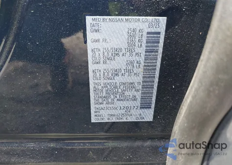 2025 Nissan Murano Sl из США, поврежденный, VIN 5N1AZ3CS5SC120172